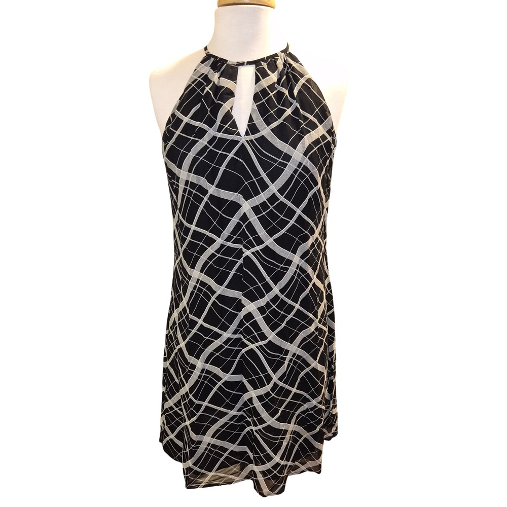 Laundry by Shelli Segal Black White Geometric Halter Keyhole Mini Dress 12